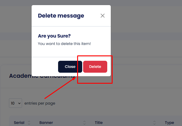 Delete Curriculum Confirmation